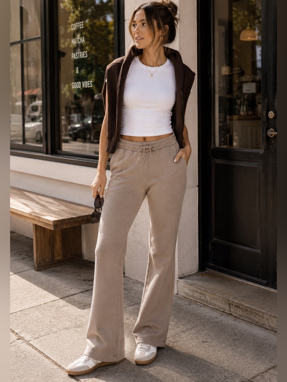 & Other Stories Taupe Bootcut Flare Drawstring Sweatpants Women’s Sz S